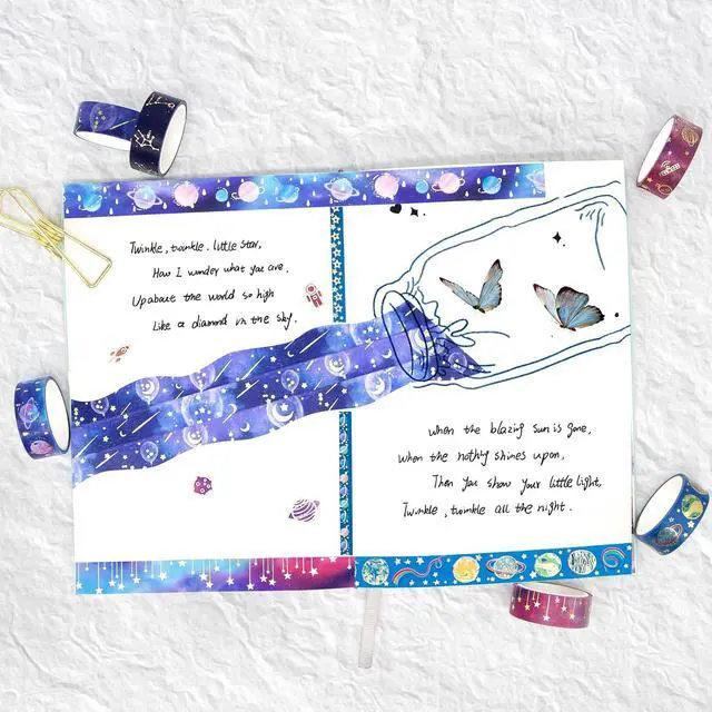 Alt view image 5 of 7 - 24 Rolls Washi Tape Set - Gold Foil Galaxy Decorative Masking Tape Constellation,Stars,Celestial,Adhesive Tape for Bullet Journal,Diy Craft,Scrapbooking Supplies,Gift Wrapping,Party decoration