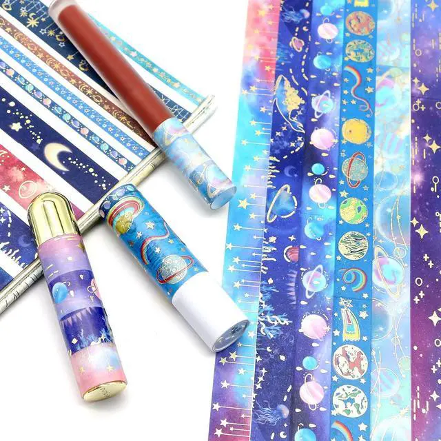 Alt view image 6 of 7 - 24 Rolls Washi Tape Set - Gold Foil Galaxy Decorative Masking Tape Constellation,Stars,Celestial,Adhesive Tape for Bullet Journal,Diy Craft,Scrapbooking Supplies,Gift Wrapping,Party decoration