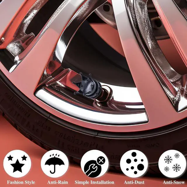 Alt view image 5 of 7 - 4PCS Crown Tire Valve Stem Caps, with O Rubber Ring, Tire Air Valve Cap Plastic with Brass Core, Universal Cars, SUV, Trucks, Bikes, Motorcycles, Bicycles (Black)