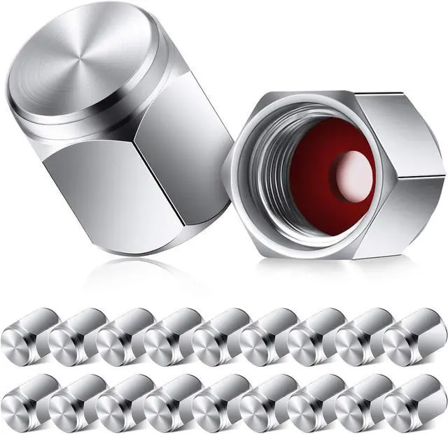 Main image of Frienda 20 Pcs Brass Tire Valve Stem Caps, Hexagon Dustproof Covers, Silver | Fits Motorcycle Bike Bicycle, Rubber O-Ring Seal, Hex Shape, Chrome Valve Caps, Dust Cover