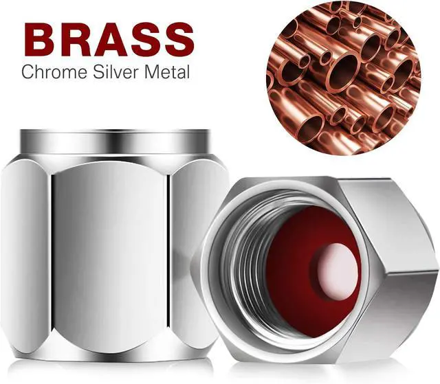 Alt view image 2 of 6 - Frienda 20 Pcs Brass Tire Valve Stem Caps, Hexagon Dustproof Covers, Silver | Fits Motorcycle Bike Bicycle, Rubber O-Ring Seal, Hex Shape, Chrome Valve Caps, Dust Cover