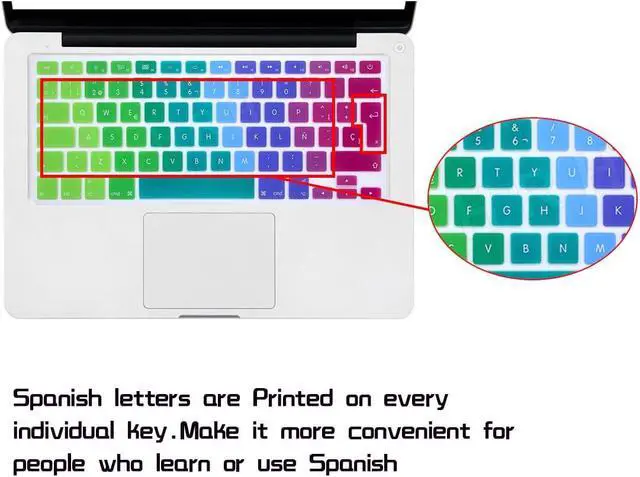 Alt view image 3 of 7 - HRH Spanish EU Keyboard Cover for MacBook Air Pro 13 15 17 2015,Rainbow | Compatible with A1369 A1466 A1278 A1286 A1425 A1502 A1398,Splash-proof,Dustproof,Waterproof,Ultra Thin,Keyboard Accessories