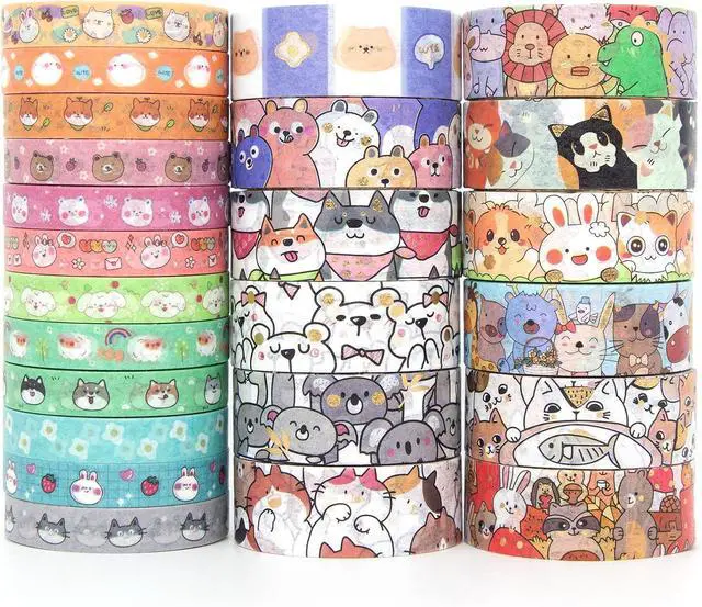 Main image of WAPETASHI Cute Washi Tape Set - 24 Rolls Kawaii Animals Gold Foil Decorative Masking Tape for Journaling, Scrapbooking, Kids DIY Crafts, Aesthetic Supplies, Planners, Bullet Journal