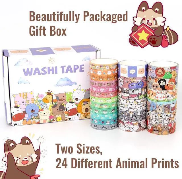 Alt view image 2 of 7 - WAPETASHI Cute Washi Tape Set - 24 Rolls Kawaii Animals Gold Foil Decorative Masking Tape for Journaling, Scrapbooking, Kids DIY Crafts, Aesthetic Supplies, Planners, Bullet Journal