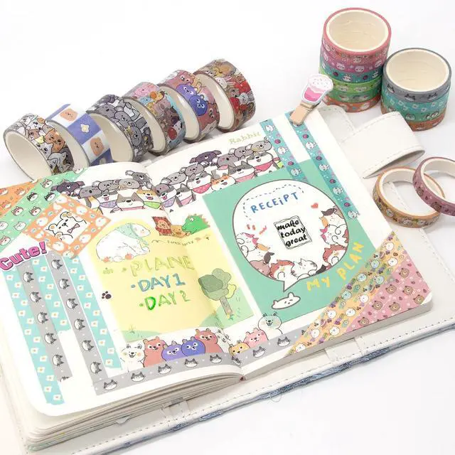 Alt view image 5 of 7 - WAPETASHI Cute Washi Tape Set - 24 Rolls Kawaii Animals Gold Foil Decorative Masking Tape for Journaling, Scrapbooking, Kids DIY Crafts, Aesthetic Supplies, Planners, Bullet Journal