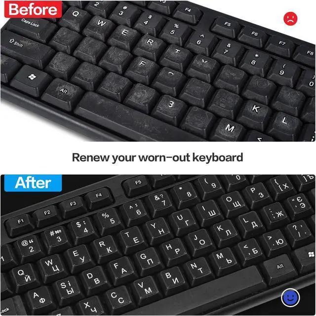 Alt view image 4 of 6 - 2PCS Ukrainian Keyboard Stickers for Computer Laptop Notebook Desktop | Ukraine Keyboard Letters Replacement Sticker with White Letter/Black Background, Cyrillic Russian Belarus Keyboard Stickers