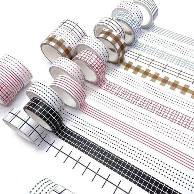 Alt view image 2 of 7 - Basic Washi Tape Set 12 Rolls Dot & Grid Decorative Tapes for Journals, Planners, Scrapbooking, Gift Wrapping, DIY Crafts