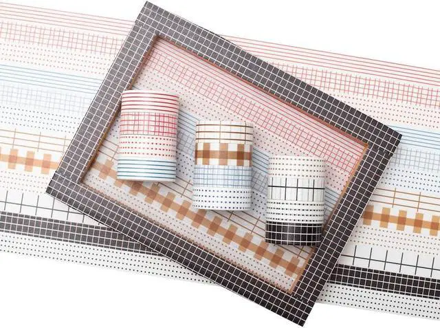 Alt view image 4 of 7 - Basic Washi Tape Set 12 Rolls Dot & Grid Decorative Tapes for Journals, Planners, Scrapbooking, Gift Wrapping, DIY Crafts