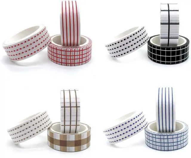 Alt view image 5 of 7 - Basic Washi Tape Set 12 Rolls Dot & Grid Decorative Tapes for Journals, Planners, Scrapbooking, Gift Wrapping, DIY Crafts