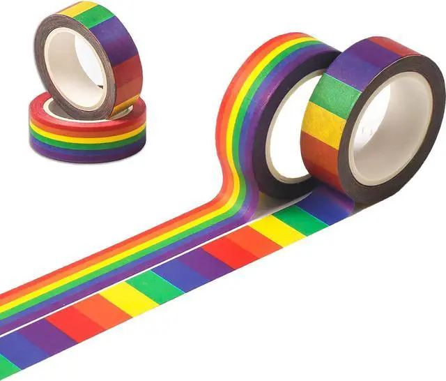 Main image of DERAYEE Rainbow Color Washi Tape, Masking Decorative Tapes for DIY Scrapbook, Planner, Arts & Crafts Gift Wrappings 4 Roll