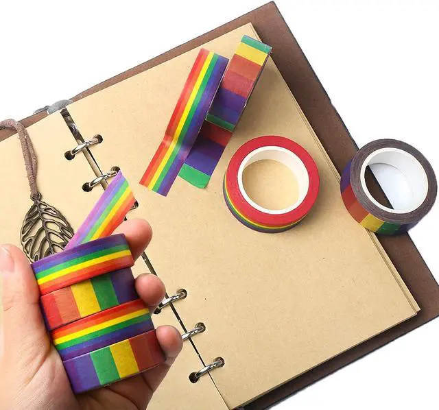Alt view image 6 of 7 - DERAYEE Rainbow Color Washi Tape, Masking Decorative Tapes for DIY Scrapbook, Planner, Arts & Crafts Gift Wrappings 4 Roll