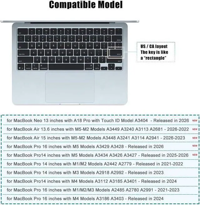 Alt view image 2 of 7 - Keyboard Cover Skin for 2026 MacBook Neo 13 inches A18 Pro | TPU, US/ANSI Layout, Anti-Spill Dust Proof Washable, Keyboard Protector Accessories