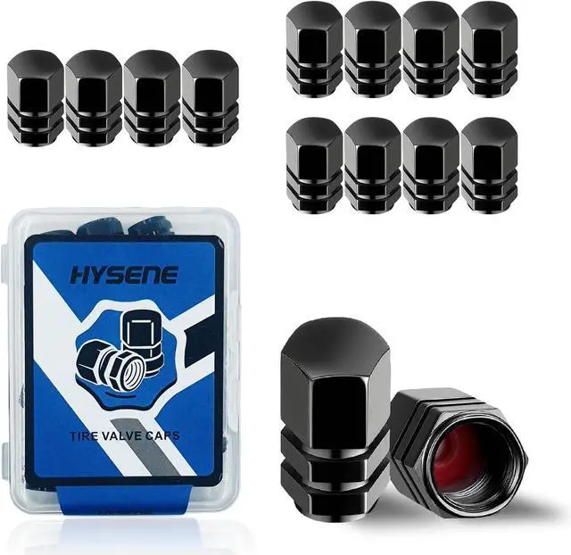 Main image of 12 Pcs Tire Valve Caps, Aluminum Valve Stem Caps, Hexagon Tire Cap with O Rubber Seal, Universal Tire Valve Stem Caps for Cars, Truck, SUV, Motorcycle, Bicycle Accessories (Red Inner Circle) (12)