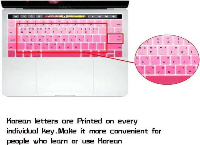Alt view image 2 of 6 - HRH Korean US Keyboard Cover Skin MacBook Pro Touch Bar 13 15,Ombre Pink | for A1706 A2159 A1989 A1707 A1990 2019 2018 2016 2017,Dust Proof,Waterproof,Durable,Smooth Touch,Keyboard Accessories