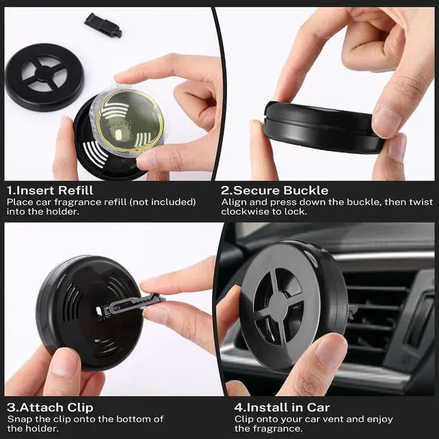 Alt view image 6 of 7 - 1 Pack Car Scent Holder Compatible with Bath & Body Works Refills | Car Fragrance Holder, Air Freshener Vent or Visor Clip, Refillable Diffuser, Easy-Open, Refills Not Included, Classic Black