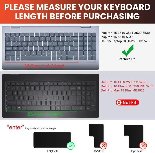 Alt view image 2 of 7 - Keyboard Cover for 2026 2025 Dell 15 Laptop DC15250 DC15255 15.6", Inspiron 15 3510 3520 3511 3515 3525 3530 3535 5510 5515 5518 15.6 / Inspiron 16 5640 5645 Skin -Clear
