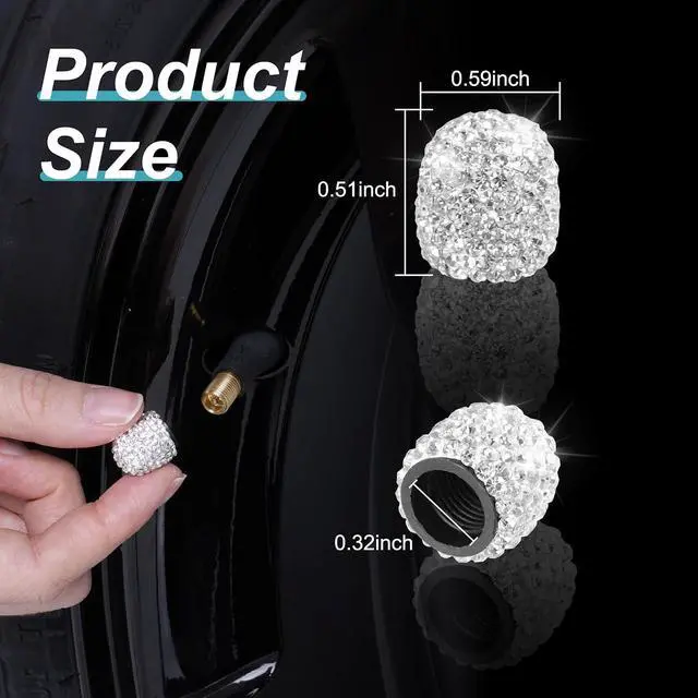 Alt view image 2 of 7 - 12 Pcs Crystal Rhinestone Tire Valve Stem Caps, White | Dustproof bling caps designed for SUVs, bicycles, trucks, and motorcycles.