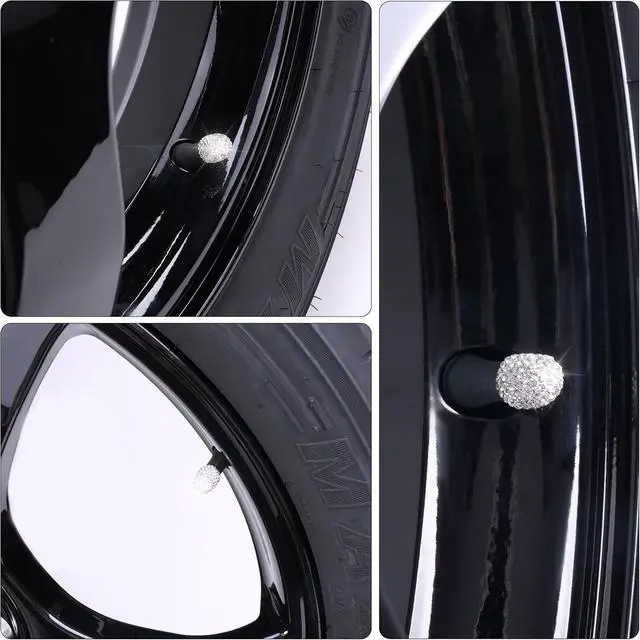 Alt view image 4 of 7 - 12 Pcs Crystal Rhinestone Tire Valve Stem Caps, White | Dustproof bling caps designed for SUVs, bicycles, trucks, and motorcycles.
