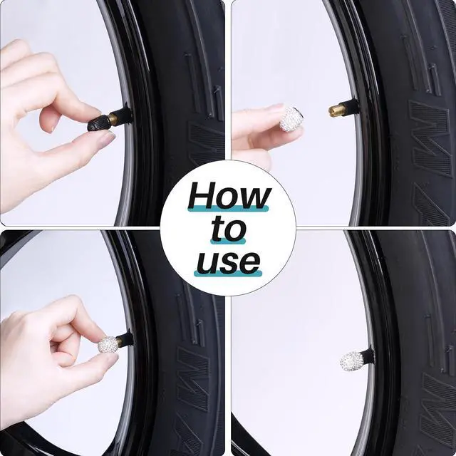 Alt view image 5 of 7 - 12 Pcs Crystal Rhinestone Tire Valve Stem Caps, White | Dustproof bling caps designed for SUVs, bicycles, trucks, and motorcycles.