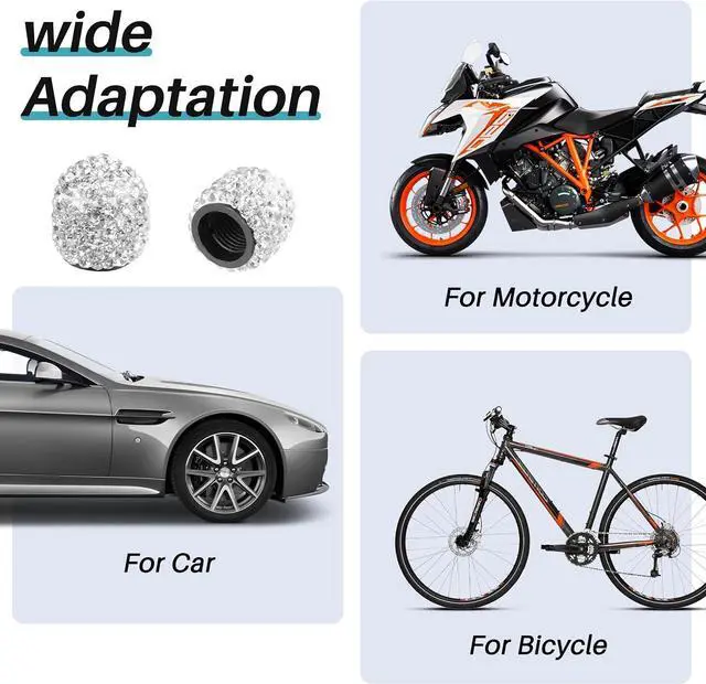 Alt view image 7 of 7 - 12 Pcs Crystal Rhinestone Tire Valve Stem Caps, White | Dustproof bling caps designed for SUVs, bicycles, trucks, and motorcycles.