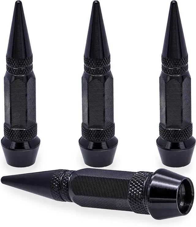 Main image of 4PCS Spiked Style Tire Valve Stem Caps, Universal Aluminium Alloy Dustproof Tire Valve Stem Covers for Cars, SUV, Trucks, Bikes, Motorcycles, Bicycles(60MM & Black)