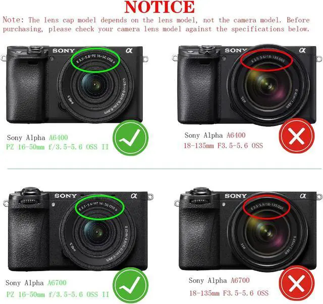 Alt view image 2 of 6 - 40.5mm Lens Cap Cover for Sony 16-50mm on a6400 a6300 a6100 a6000 a6700 2ps | a5100 A5000 ZV-E10 ZV-E10II with E PZ 16-50 mm f/3.5-5.6 OSS,28-60mm f/4-5.6 on A7C A7CII