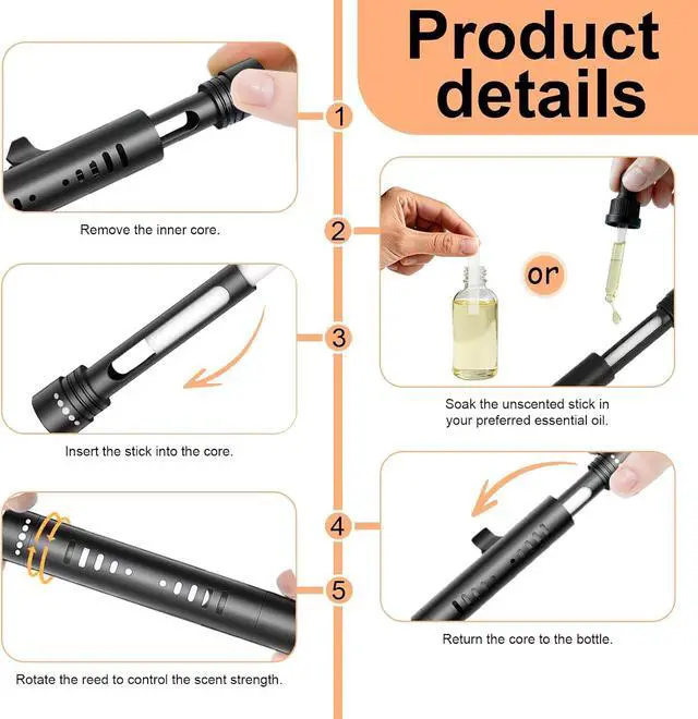 Alt view image 2 of 7 - 2 Pcs Car Air Essential Oil Diffuser Vent Clip Set (Black) | Premium Aluminum Air Freshener Diffuser with 12 Pcs Odorless Refill Sticks Suitable for Cars, Office, Kitchen, and Bedroom