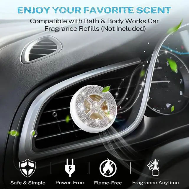 Alt view image 2 of 7 - 1 Pack Car Scent Holder Compatible with Bath & Body Works Refills | Car Fragrance Holder, Air Freshener Vent or Visor Clip, Refillable Diffuser, Easy-Open, Refills Not Included, Diamond White