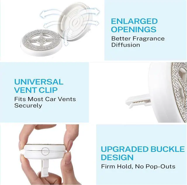 Alt view image 6 of 7 - 1 Pack Car Scent Holder Compatible with Bath & Body Works Refills | Car Fragrance Holder, Air Freshener Vent or Visor Clip, Refillable Diffuser, Easy-Open, Refills Not Included, Diamond White