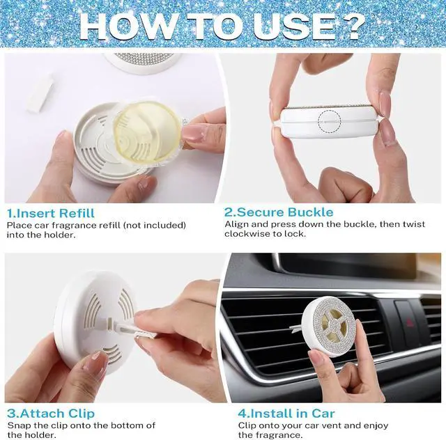Alt view image 7 of 7 - 1 Pack Car Scent Holder Compatible with Bath & Body Works Refills | Car Fragrance Holder, Air Freshener Vent or Visor Clip, Refillable Diffuser, Easy-Open, Refills Not Included, Diamond White