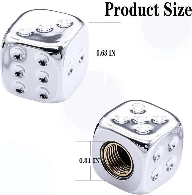 Alt view image 2 of 7 - 4PCS Dice Tire Valve Stem Caps, Wheels Tire Air Caps with O Rubber Ring Accessories, Corrosion Resistant Leak-Proof, Universal for Cars, SUVs, Bikes, Trucks and Motorcycles (Silver)