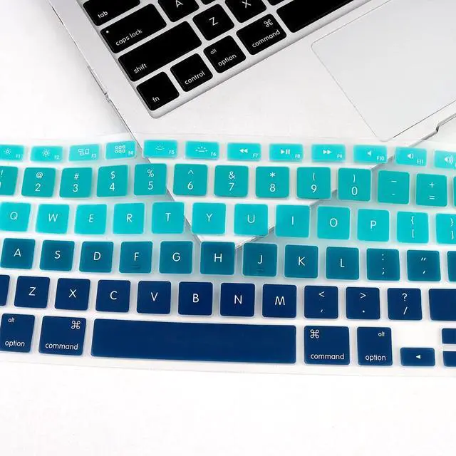 Alt view image 6 of 7 - US Keyboard Cover for MacBook Air 13/Pro 13 15 Ombre Green&Blue | A1369 A1466 A1278 A1286 A1425 A1502 A1398 Old Non-Retina MacBook,Dustproof,Washable,Soft,Key Protection,Keyboard Accessories