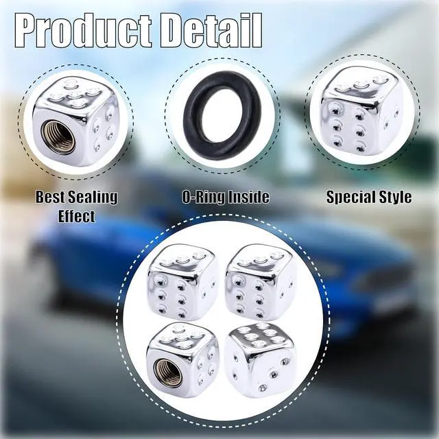 Alt view image 3 of 7 - 4PCS Dice Tire Valve Stem Caps, Wheels Tire Air Caps with O Rubber Ring Accessories, Corrosion Resistant Leak-Proof, Universal for Cars, SUVs, Bikes, Trucks and Motorcycles (Silver)