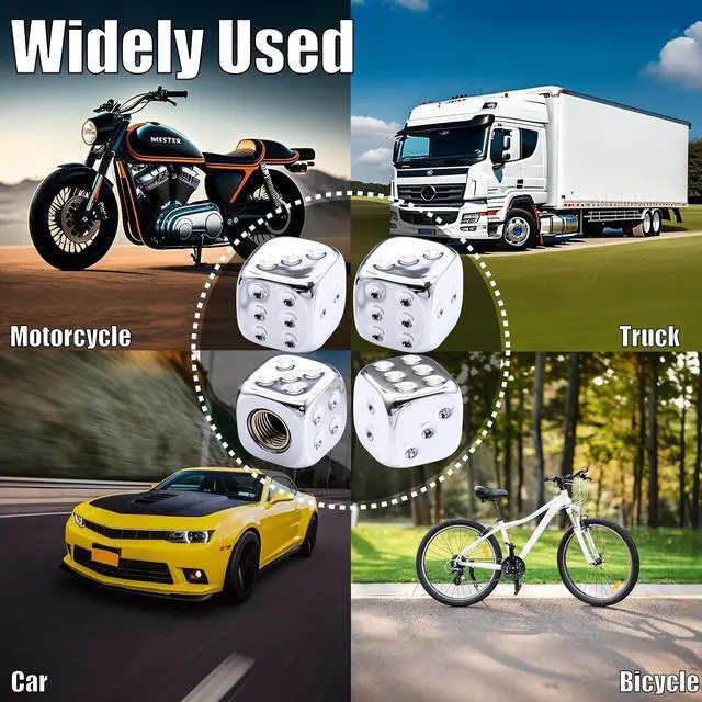 Alt view image 7 of 7 - 4PCS Dice Tire Valve Stem Caps, Wheels Tire Air Caps with O Rubber Ring Accessories, Corrosion Resistant Leak-Proof, Universal for Cars, SUVs, Bikes, Trucks and Motorcycles (Silver)