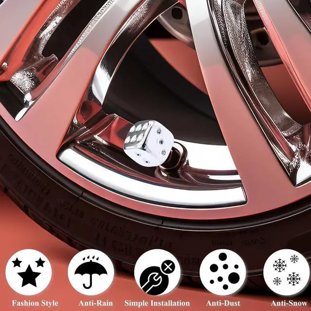 Alt view image 6 of 7 - 4PCS Dice Tire Valve Stem Caps, Wheels Tire Air Caps with O Rubber Ring Accessories, Corrosion Resistant Leak-Proof, Universal for Cars, SUVs, Bikes, Trucks and Motorcycles (Silver)