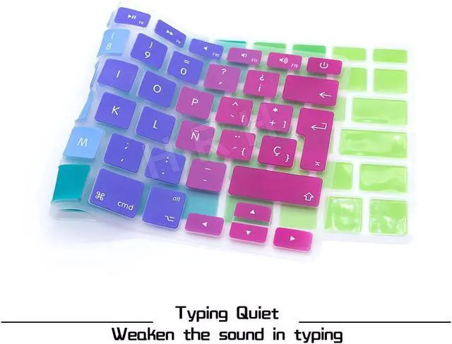 Alt view image 4 of 7 - HRH Spanish EU Keyboard Cover for MacBook Air Pro 13 15 17 2015,Rainbow | Compatible with A1369 A1466 A1278 A1286 A1425 A1502 A1398,Splash-proof,Dustproof,Waterproof,Ultra Thin,Keyboard Accessories