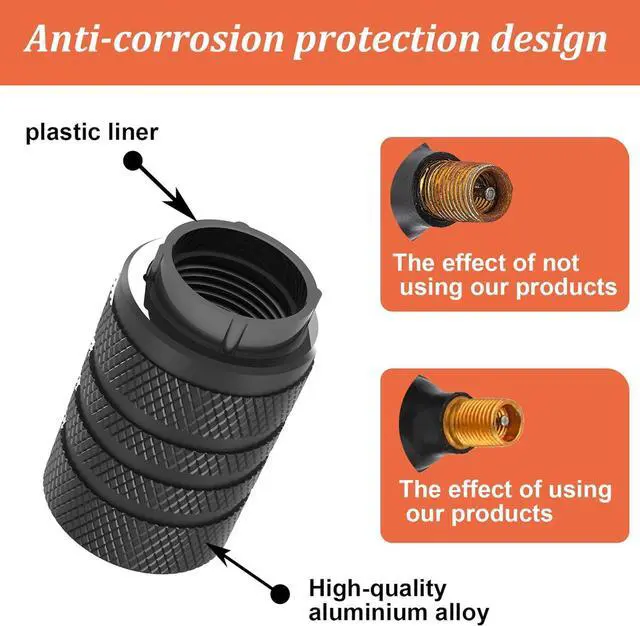 Alt view image 3 of 6 - Tire Valve Stem Caps, Black, 6 pcs/Pack, Anodized Aluminum Tire Valve Cap Set, Corrosion Resistant, Universal Stem Covers for Cars Trucks Motorcycles SUVs and Bikes (Black)