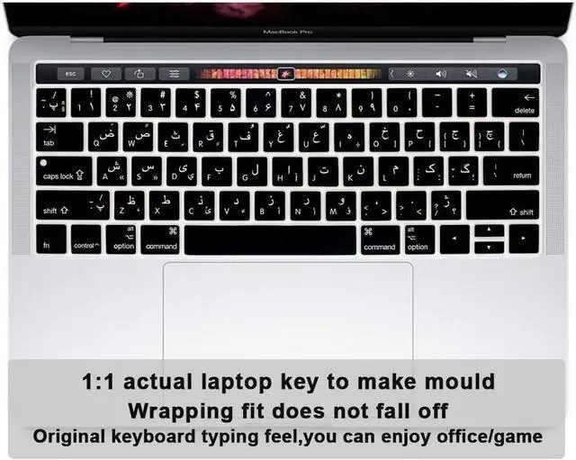 Alt view image 5 of 6 - Persian Keyboard Cover Skin for MacBook Pro Touch Bar 13/15 US,Black | Protective Skin for A1706 A1989 A2159 A1707 A1990 2016-2019,Ultra-thin, Dustproof, Waterproof, Anti-slip,Full Protection