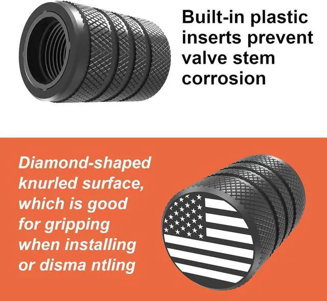 Alt view image 2 of 6 - Tire Valve Stem Caps, Black, 6 pcs/Pack, Anodized Aluminum Tire Valve Cap Set, Corrosion Resistant, Universal Stem Covers for Cars Trucks Motorcycles SUVs and Bikes (Black)