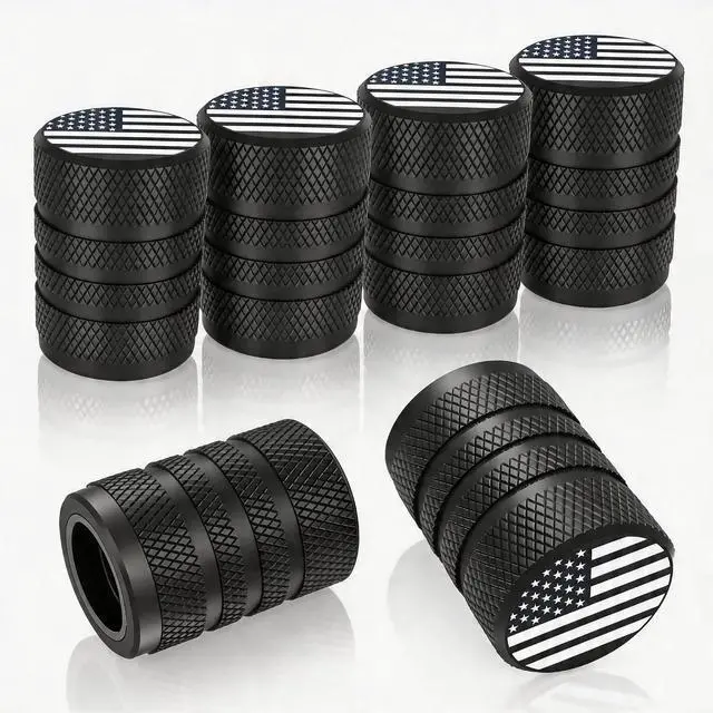 Main image of Tire Valve Stem Caps, Black, 6 pcs/Pack, Anodized Aluminum Tire Valve Cap Set, Corrosion Resistant, Universal Stem Covers for Cars Trucks Motorcycles SUVs and Bikes (Black)