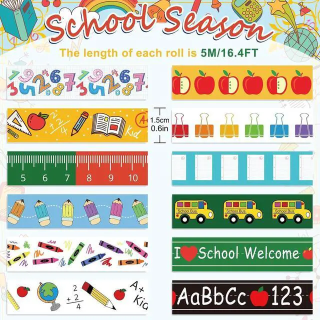 Alt view image 2 of 7 - Whaline 12 Rolls Back to School Washi Tape Colorful Welcome Back to School Washi Masking Tape School Bus Ruler Crayon Decorative Paper Stickers for Scrapbook Gift Wrapping DIY Art Crafts
