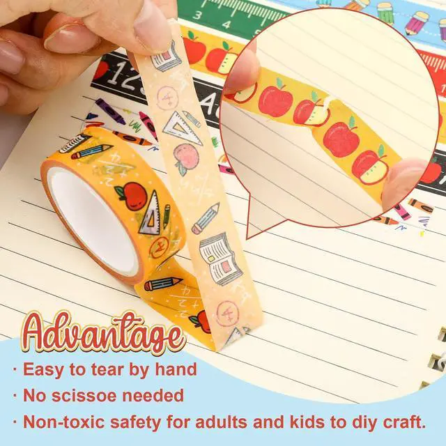 Alt view image 3 of 7 - Whaline 12 Rolls Back to School Washi Tape Colorful Welcome Back to School Washi Masking Tape School Bus Ruler Crayon Decorative Paper Stickers for Scrapbook Gift Wrapping DIY Art Crafts
