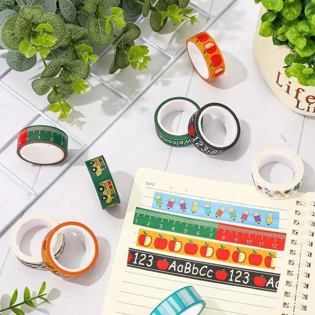 Alt view image 5 of 7 - Whaline 12 Rolls Back to School Washi Tape Colorful Welcome Back to School Washi Masking Tape School Bus Ruler Crayon Decorative Paper Stickers for Scrapbook Gift Wrapping DIY Art Crafts