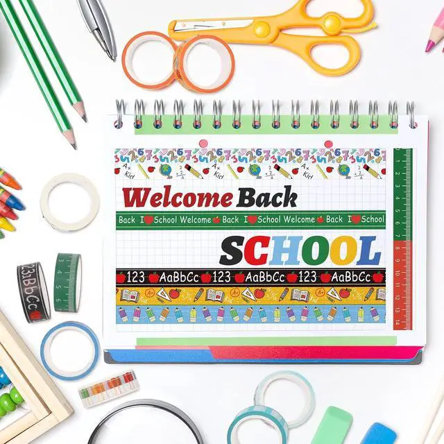 Alt view image 6 of 7 - Whaline 12 Rolls Back to School Washi Tape Colorful Welcome Back to School Washi Masking Tape School Bus Ruler Crayon Decorative Paper Stickers for Scrapbook Gift Wrapping DIY Art Crafts