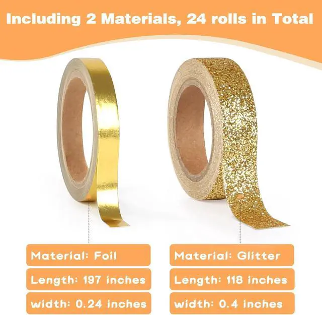 Alt view image 2 of 7 - Metallic Glitter Washi Tape - 24 Rolls Thin Colored Masking Tape Set, 6mm/10mm Decorative Tapes for Bullet Journal, Scrapbook, Christmas DIY Crafts, Gift Packaging