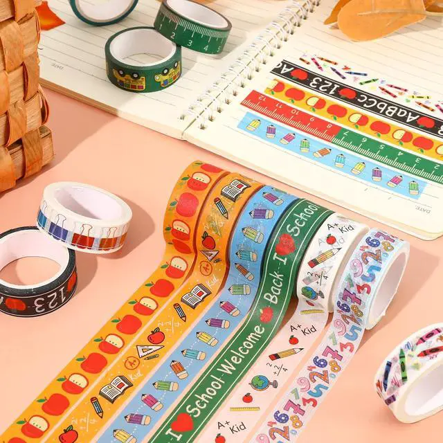 Alt view image 4 of 7 - Whaline 12 Rolls Back to School Washi Tape Colorful Welcome Back to School Washi Masking Tape School Bus Ruler Crayon Decorative Paper Stickers for Scrapbook Gift Wrapping DIY Art Crafts