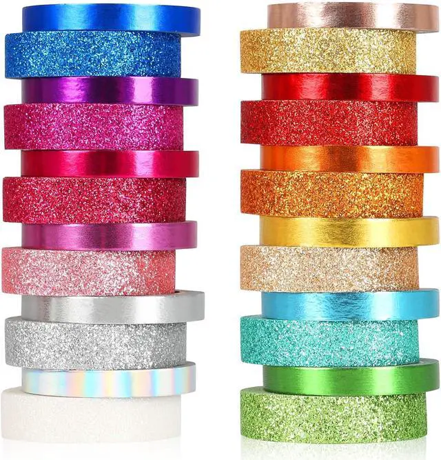 Main image of Metallic Glitter Washi Tape - 24 Rolls Thin Colored Masking Tape Set, 6mm/10mm Decorative Tapes for Bullet Journal, Scrapbook, Christmas DIY Crafts, Gift Packaging