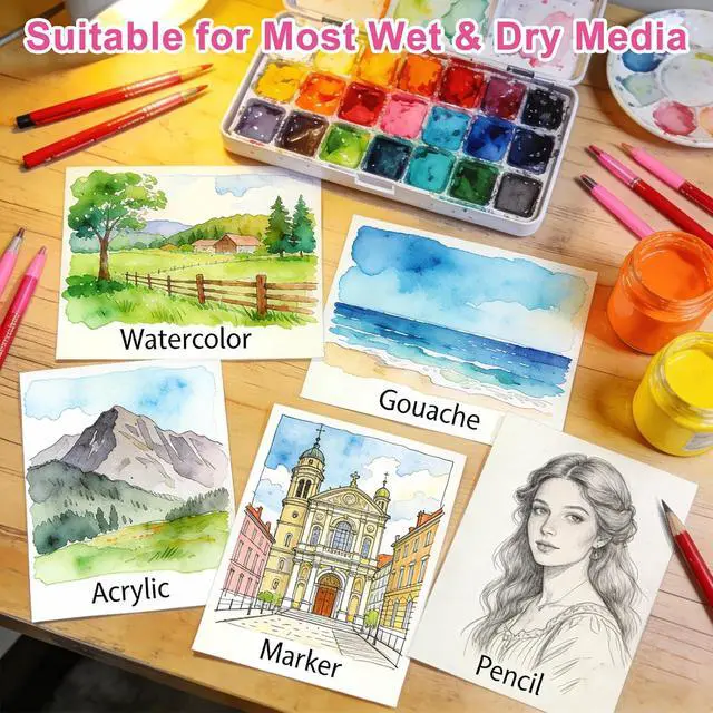 Alt view image 6 of 6 - 64 Sheets Watercolor Paper Bluk, 140lb/300GSM Cold Press Water Color Paper 5 x 7 Inch, Small Off-White Watercolor Drawing Paint Paper for Art Drawing Wedding Cards Supplies