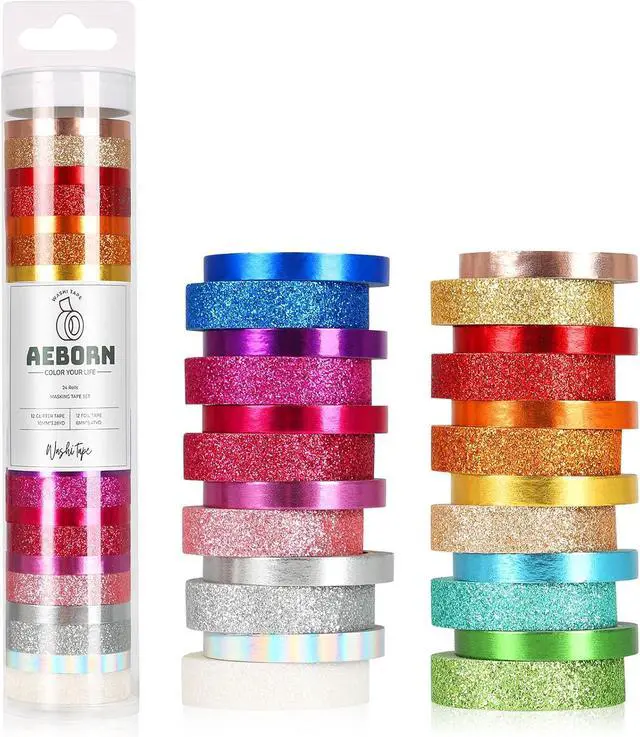 Alt view image 7 of 7 - Metallic Glitter Washi Tape - 24 Rolls Thin Colored Masking Tape Set, 6mm/10mm Decorative Tapes for Bullet Journal, Scrapbook, Christmas DIY Crafts, Gift Packaging