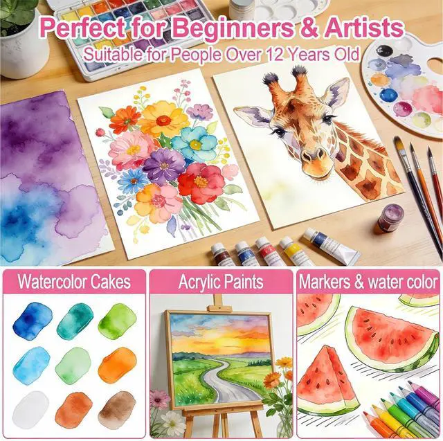 Alt view image 4 of 6 - 64 Sheets Watercolor Paper Bluk, 140lb/300GSM Cold Press Water Color Paper 5 x 7 Inch, Small Off-White Watercolor Drawing Paint Paper for Art Drawing Wedding Cards Supplies